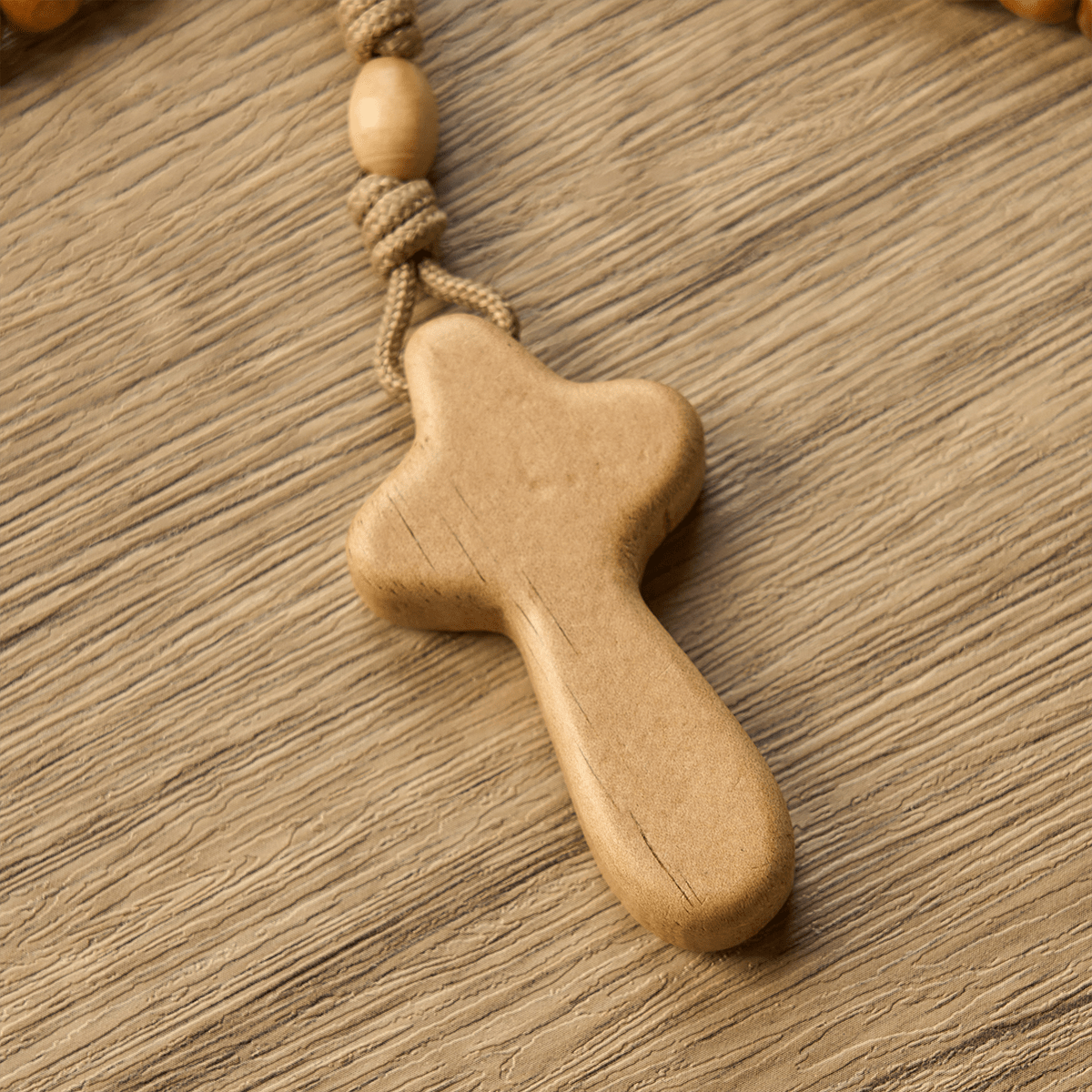Minimalist Olive Wood Rosary with Hand-held Prayer Comfort Cross: Embrace Simple Sacredness