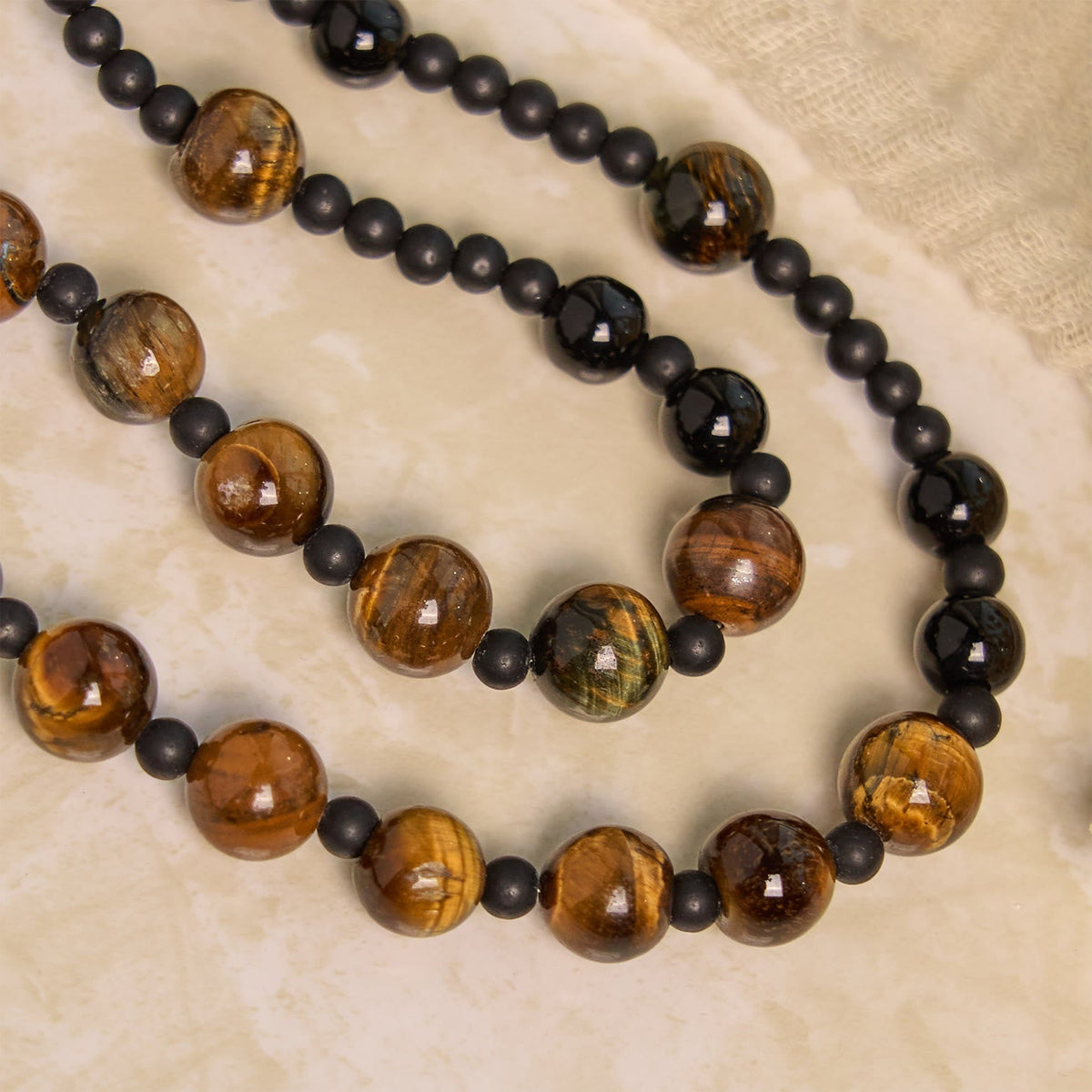 10mm Tiger's Eye Stone Beads Rosary with Black Enamel Crucifix: Embrace Earthy Sacredness