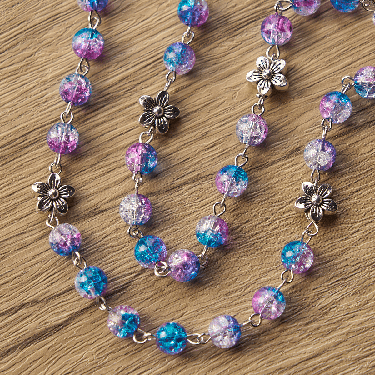 Seven Sorrow of 8 mm Round Blue-Purple Gradient Rosary with Floral - Carved Our Lady of Sorrows Pendant