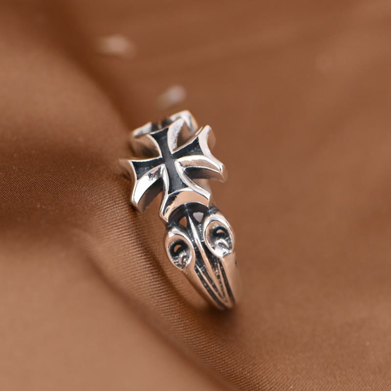 Minimalist 925 Silver Adjustable Maltese Cross Band Ring: Precious Heirloom of Faith