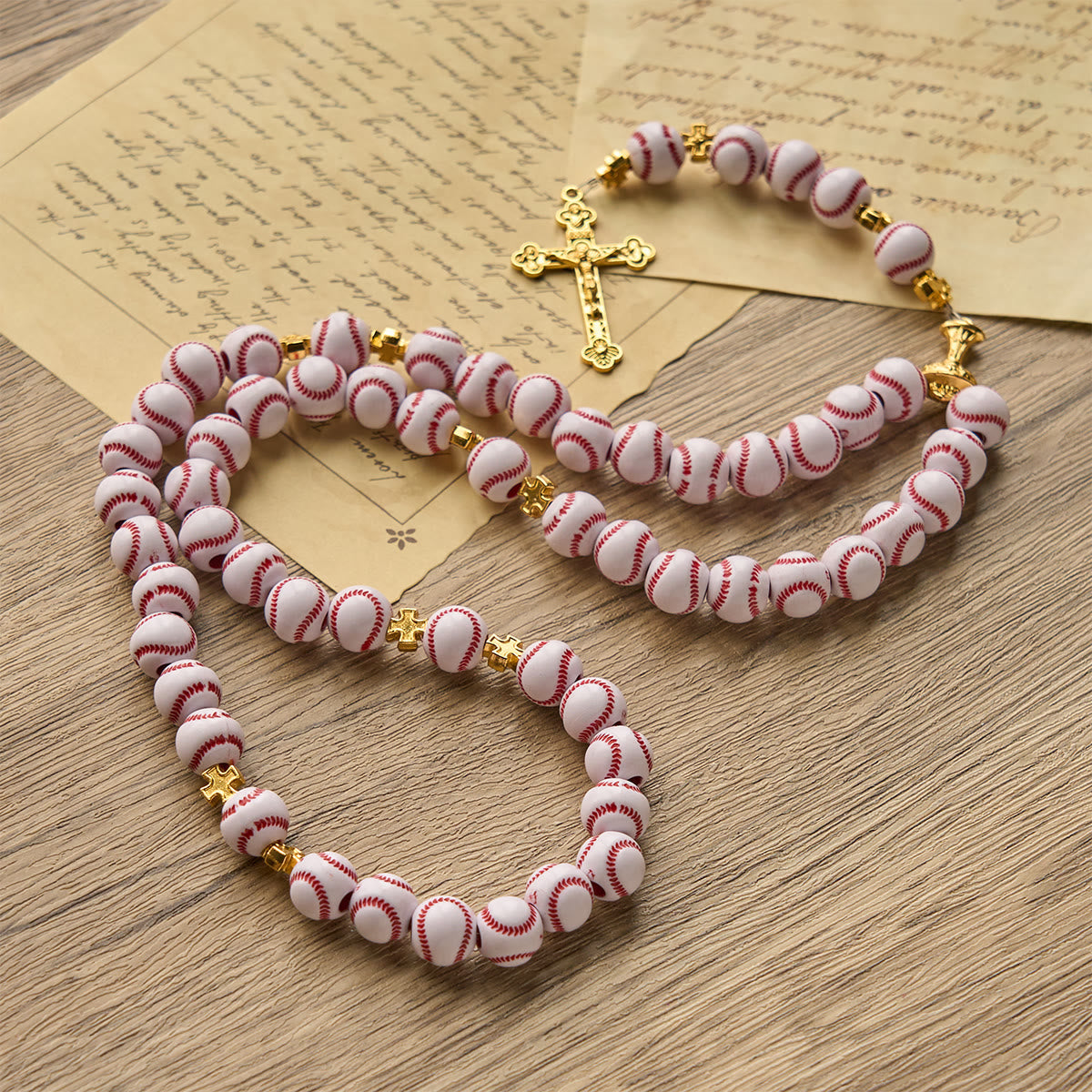 PRAYERFUL FAITH: Blessed Miniature Baseball Beads Rosary with Golden Holy Chalice & Crucifix