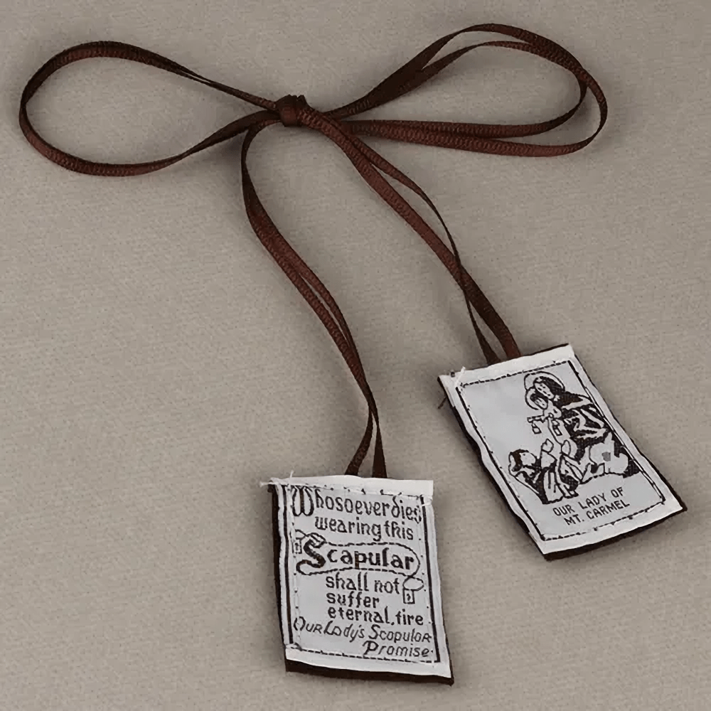 Catholic Scapular in Black and White of Our Lady of Mount Carmels & Jacred Heart of Jesus