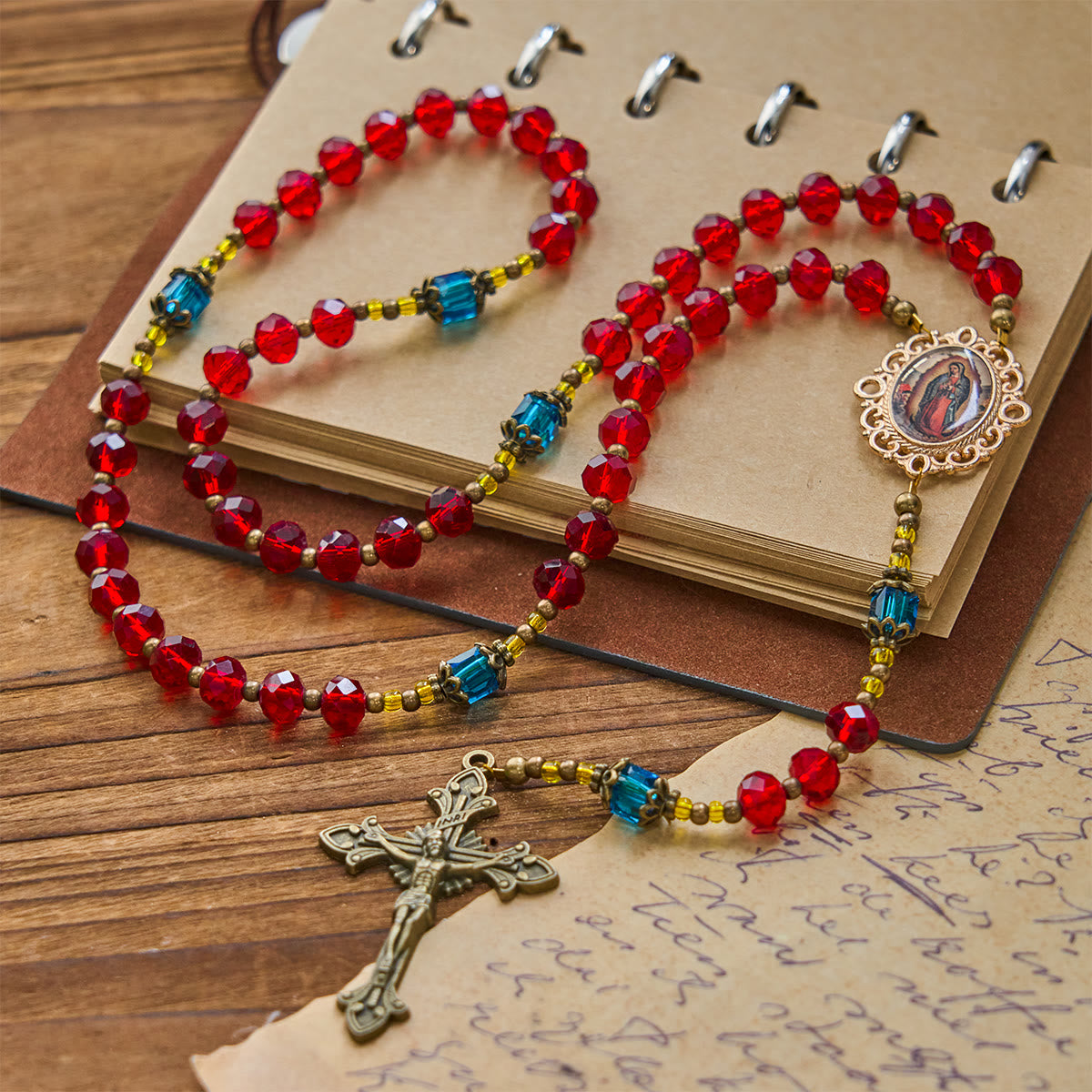 PRAYERFUL FAITH: Handmade Red Crystal Bohemian Czech Glass Rosary with Gift Card