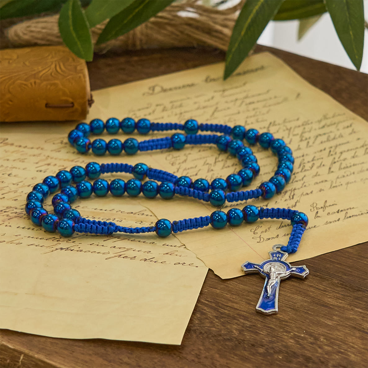 Royal Blue Metal Ball Beads Shiny Minimalist Rosary