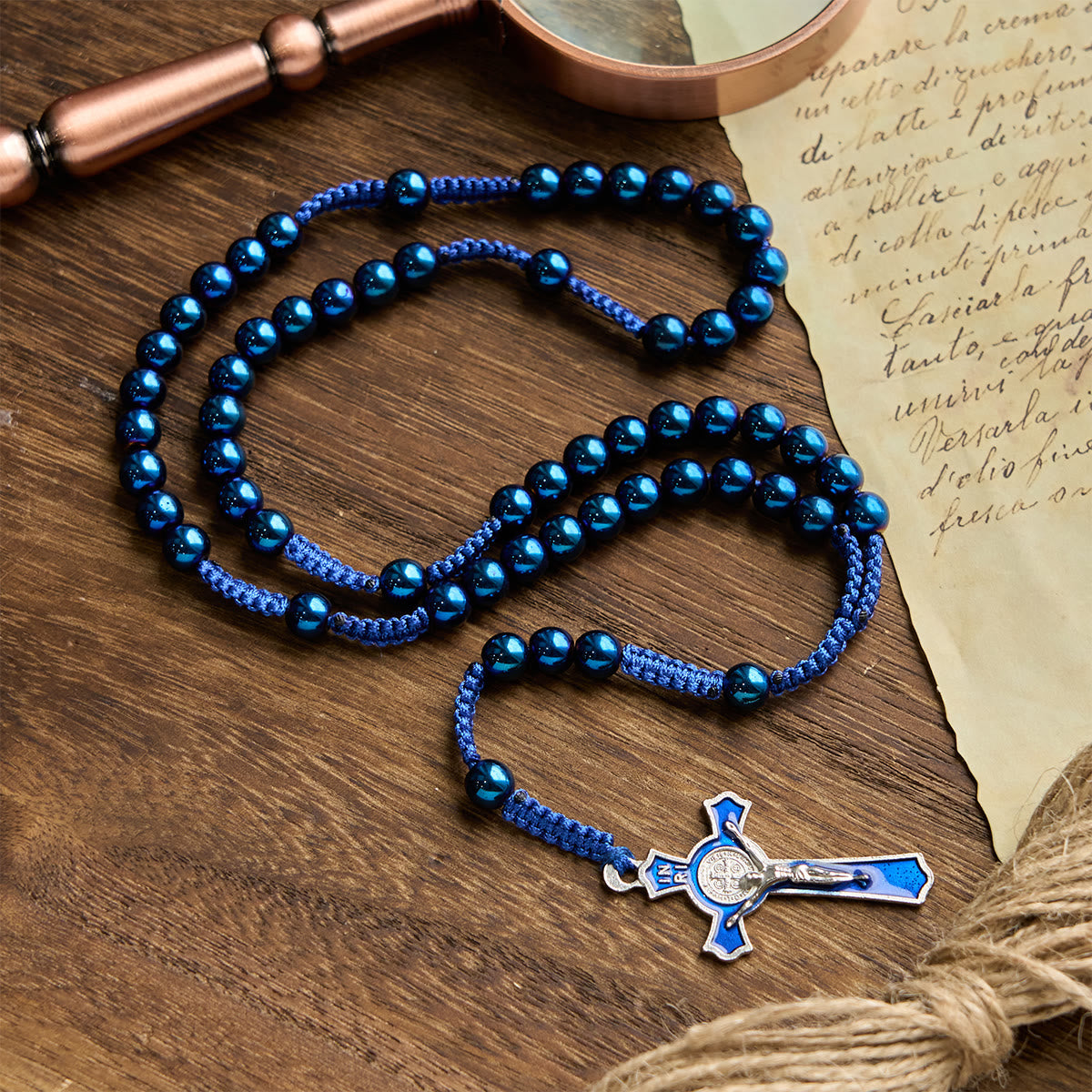 Royal Blue Metal Ball Beads Shiny Minimalist Rosary