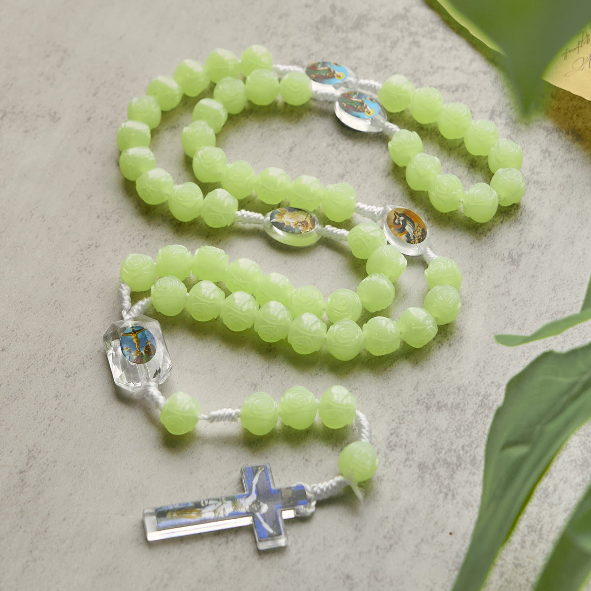 PRAYERFUL FAITH: Glow-in-the-Dark Green Beads Rosary with Gift Card