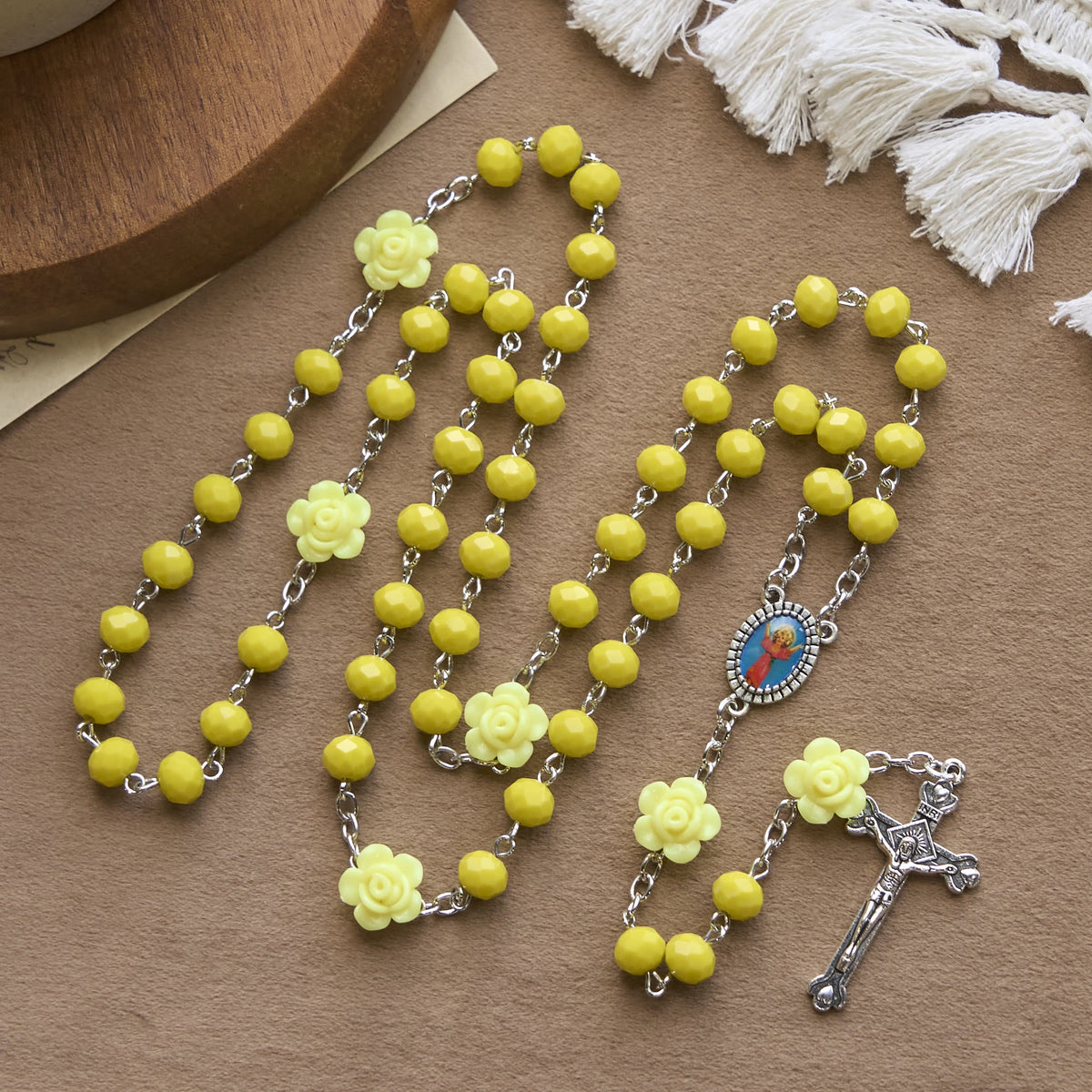PRAYERFUL FAITH: Floral Rose Beads Multicolor Polyhedral Rosary with Gift Card