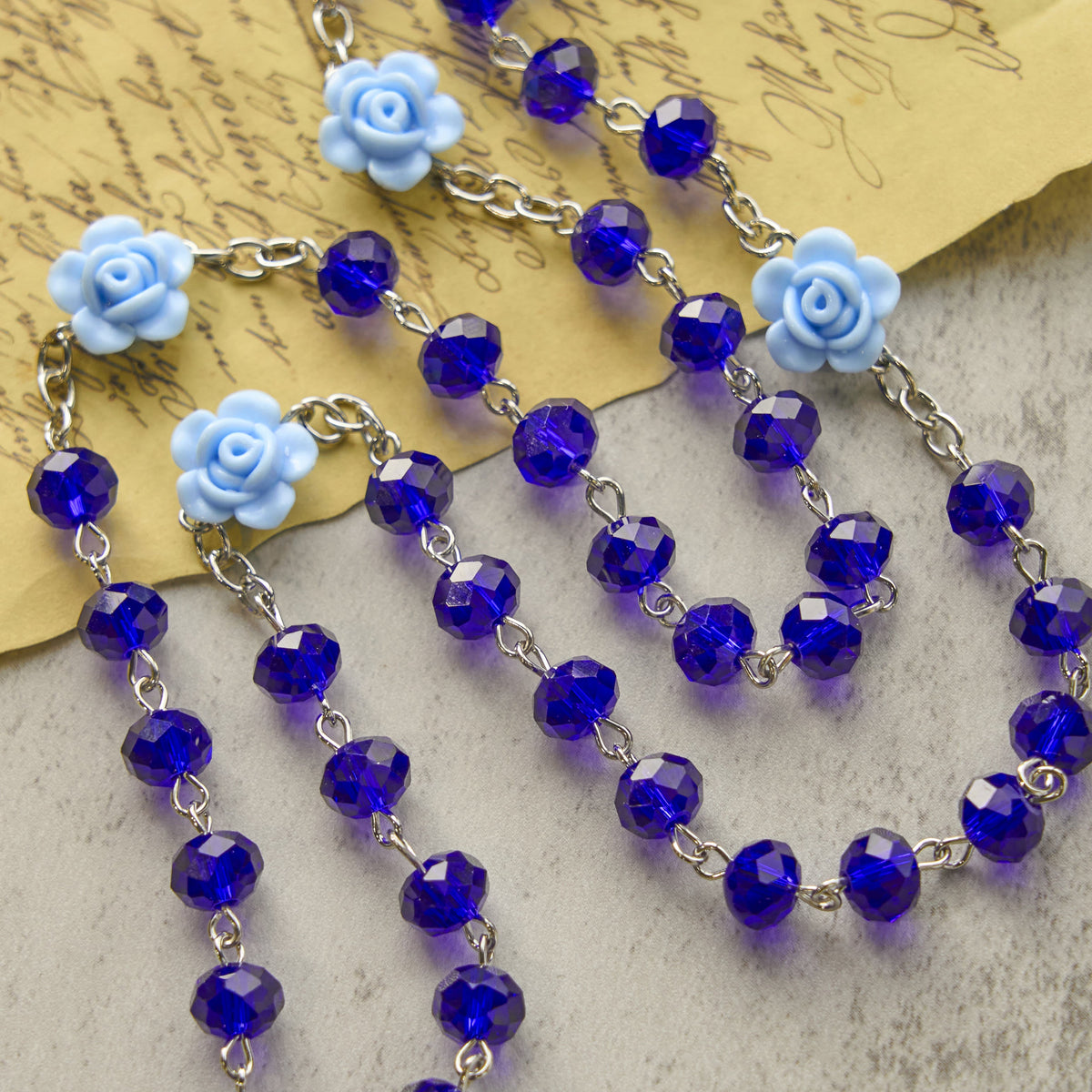 PRAYERFUL FAITH: Floral Rose Beads Multicolor Polyhedral Rosary with Gift Card