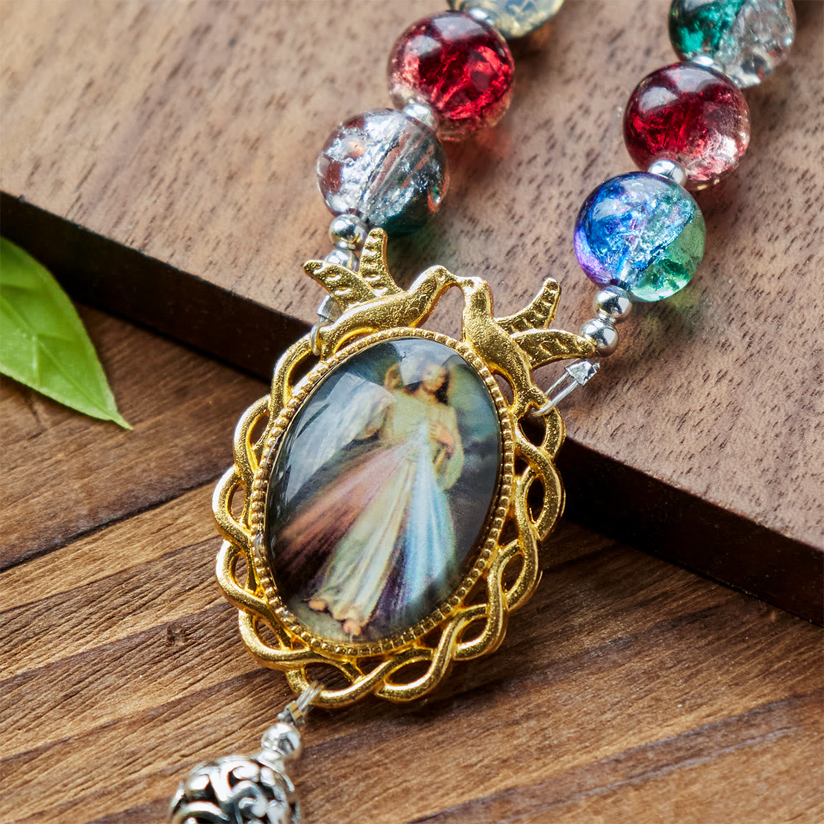 PRAYERFUL FAITH: Handmade Gradient Multicolor Glass Bead & Brass Crucifix Rosary with Gift Card