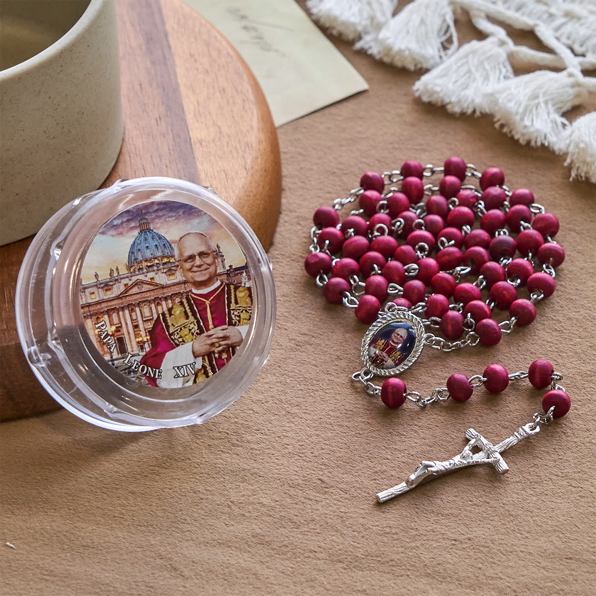 Pope Leo XIV Red Wood Beads Rosary Commemorating: A Spiritual Treasure
