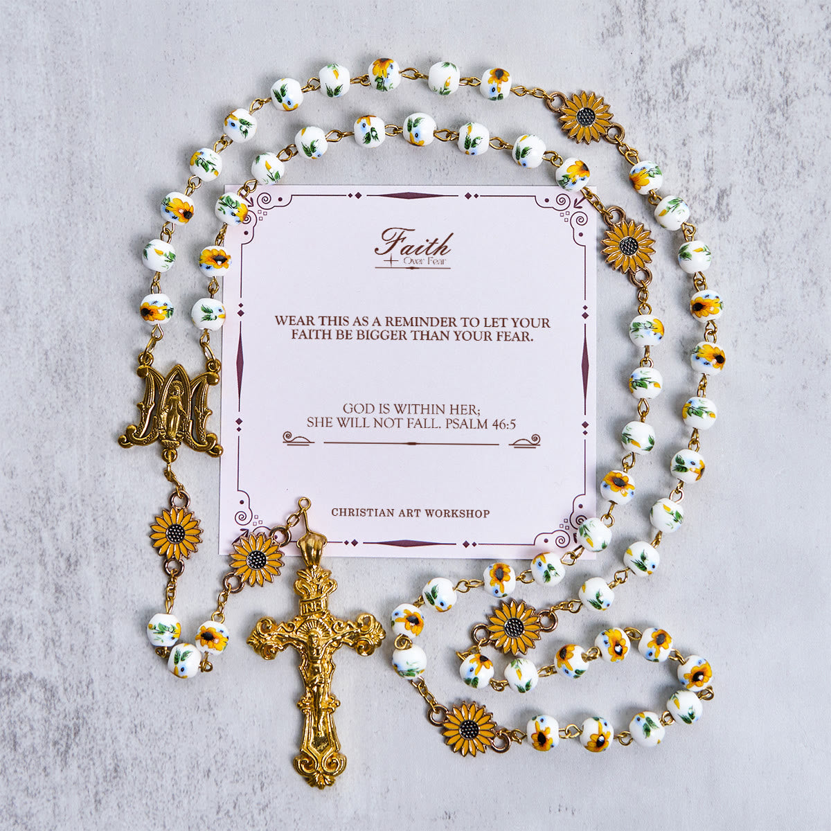 Jesus Is The Gift: Handmade Sunflower-Inspired Yellow Floral Rosary with Gift Card