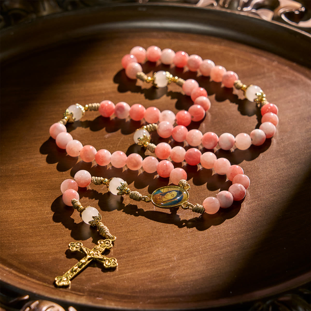 PRAYERFUL FAITH: Handmade Pink Glossy Beads Rosary with Gift Card