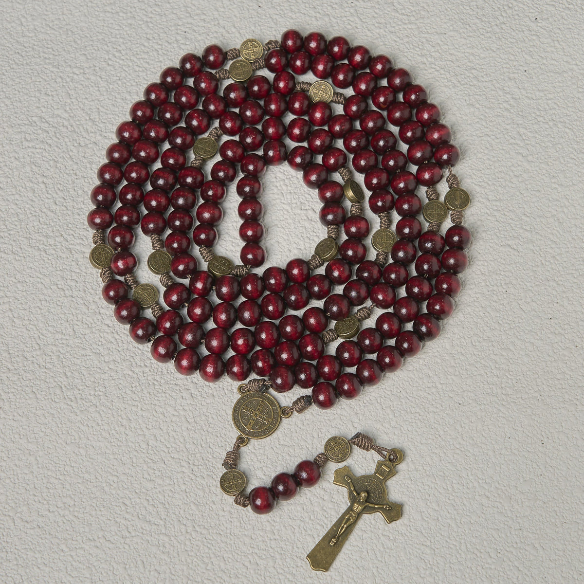 15/20 Decade Olive Wood Rosary with St. Benedict, Crucifix & Waist Chain Design—Divine Devotion in Dual Use