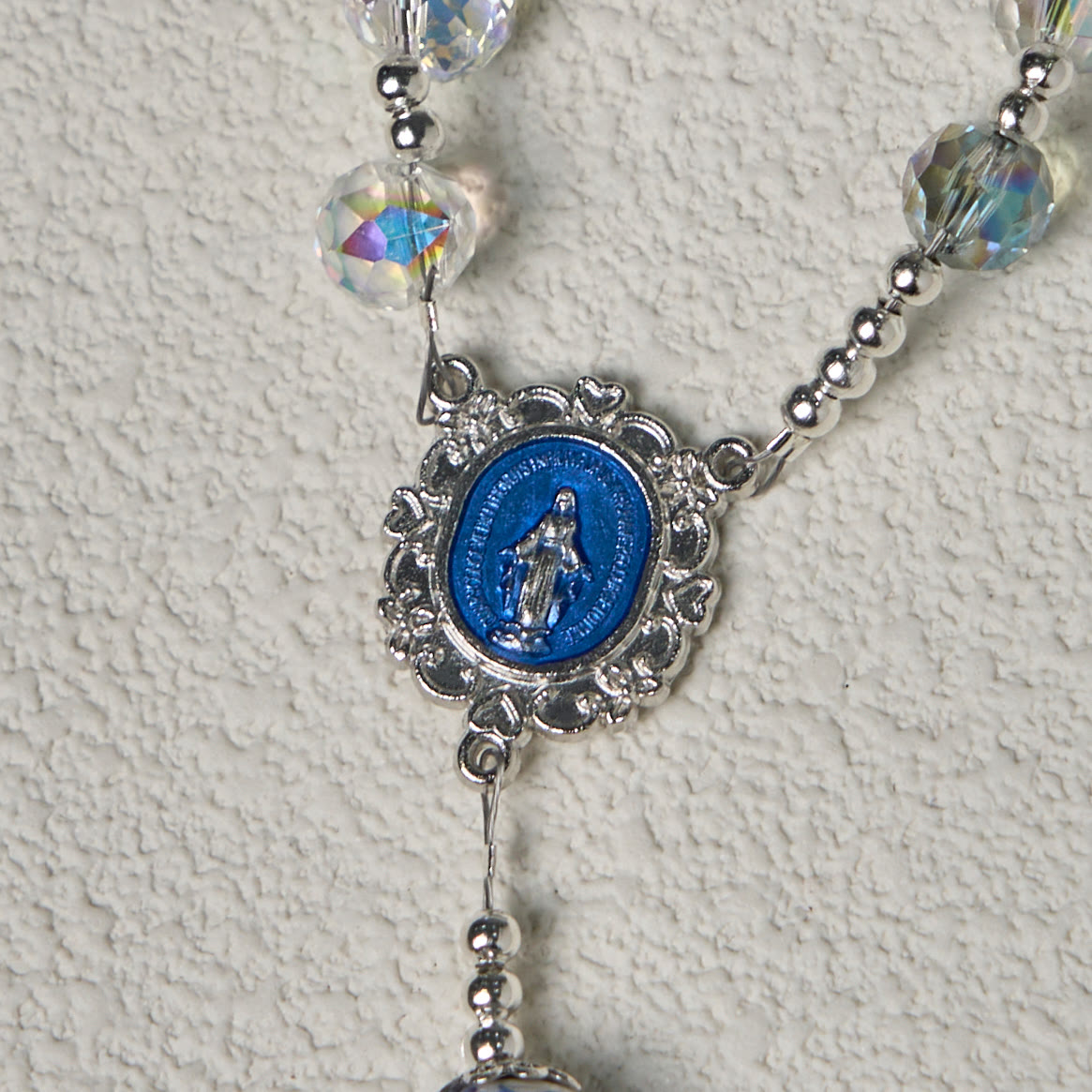 Shining Crystal and Blue Floral Beads Rosary with Enamel Crucifix & Our Lady