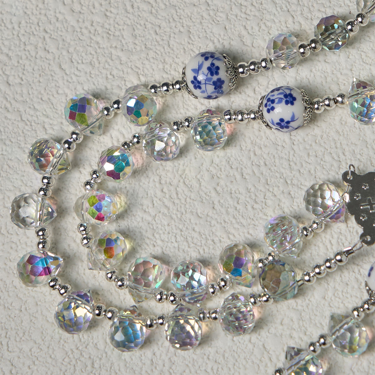 Shining Crystal and Blue Floral Beads Rosary with Enamel Crucifix & Our Lady