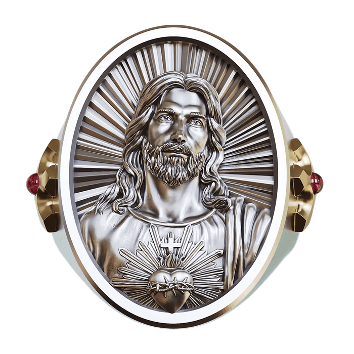 Sacred Heart Jesus Ring in 925 Silver: Symbol of Love and Sacrifice