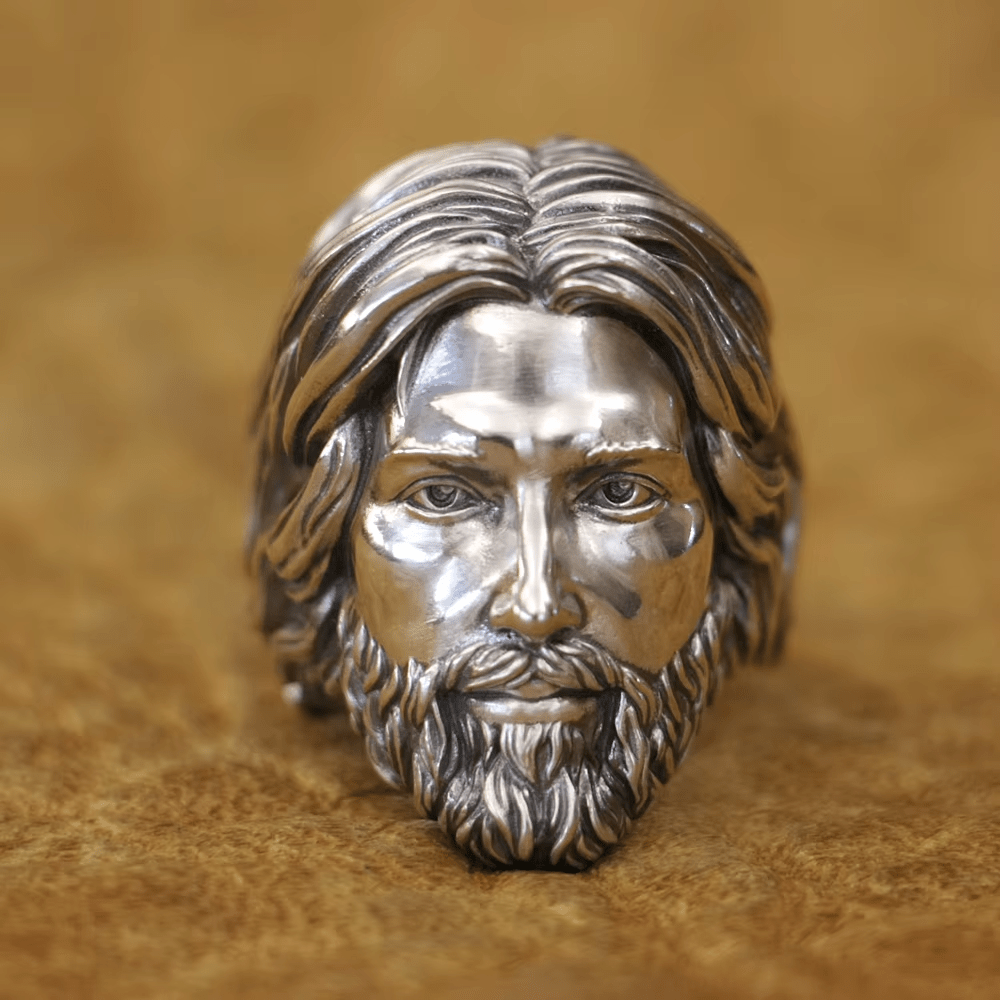 Sculpted Sacred Jesus Christ Portrait Ring Crafted in 925 Silver