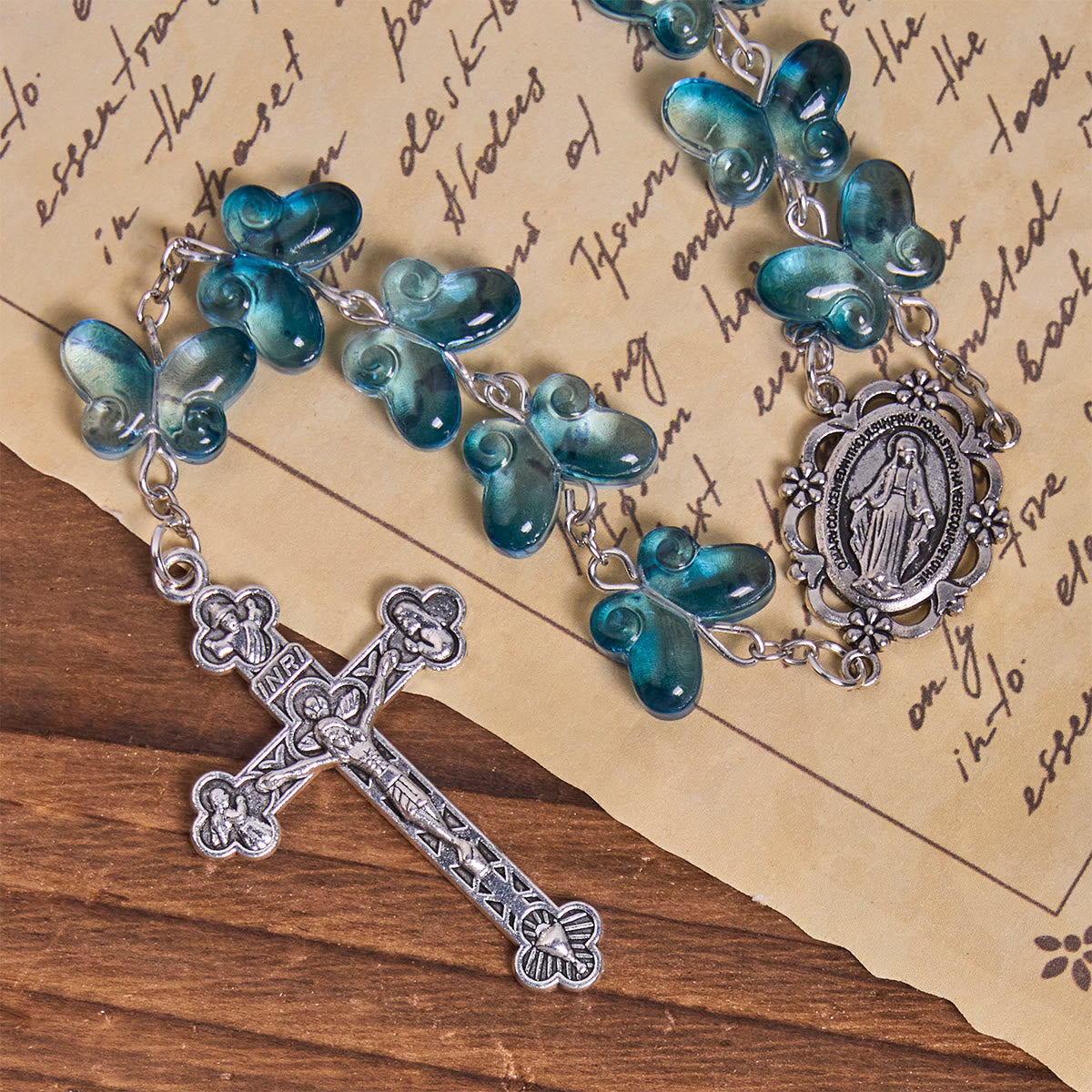 Faith is th Hope: Wings of Devotion Shimmering Blue Butterfly Prayer Bracelet, Animal Rosary