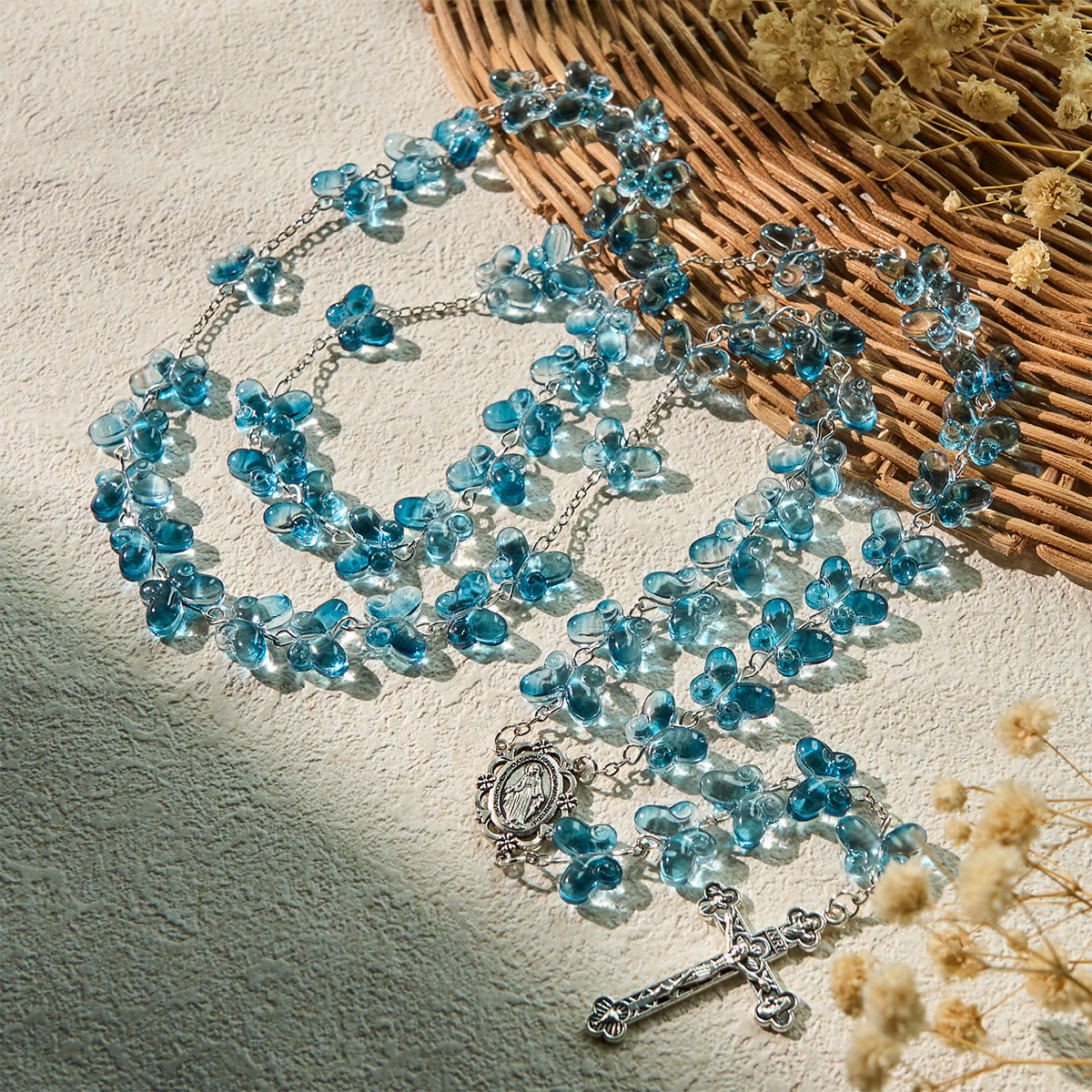 Faith is th Hope: Wings of Devotion Shimmering Blue Butterfly Prayer Bracelet, Animal Rosary