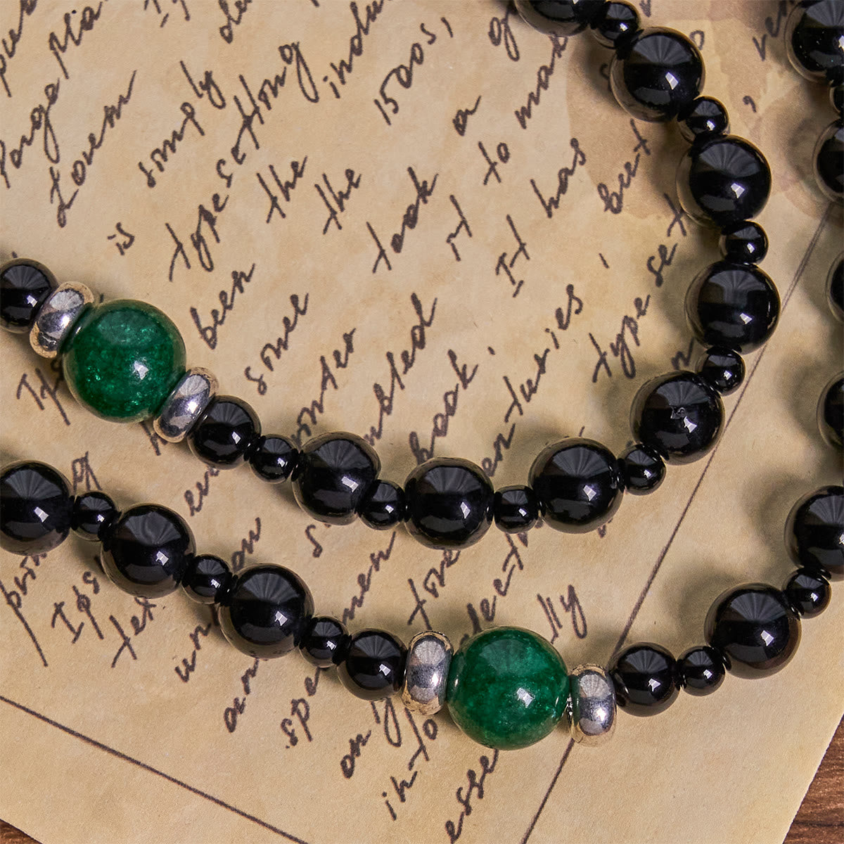PRAYERFUL FAITH: St. Benedict & Crucifix of 8mm Obsidian & Jade Handmade Bead Rosary