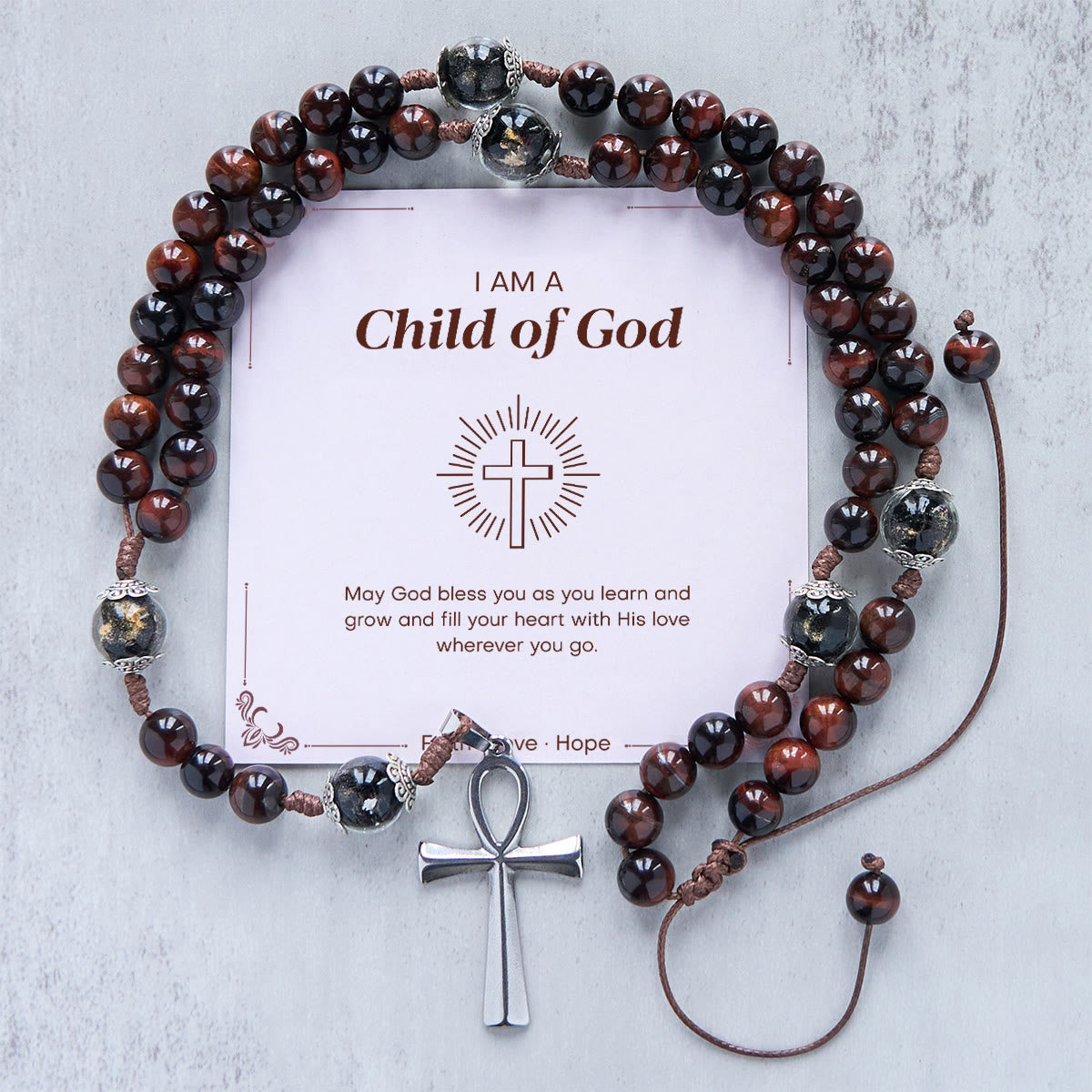 PRAYERFUL FAITH: Handmade Wooden Beads Rosary & Necklace 2-in-1 with Gift Card
