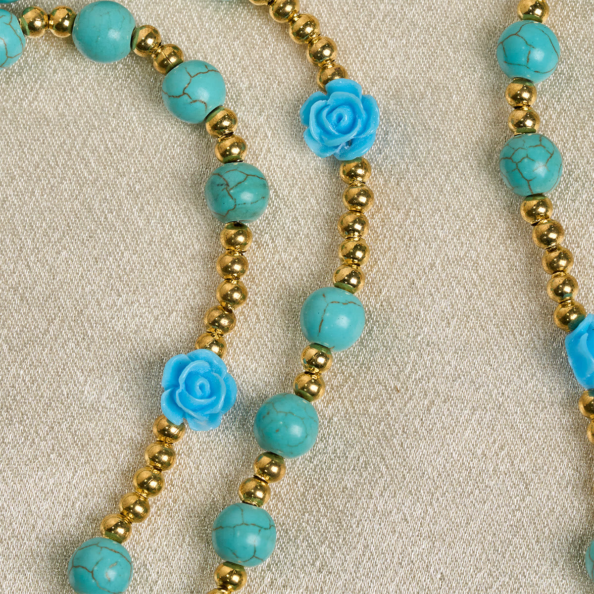 Elegant Red & Blue Rose Rosary with Turquoise Beads: Blessed by Our Lady and St. Benedict
