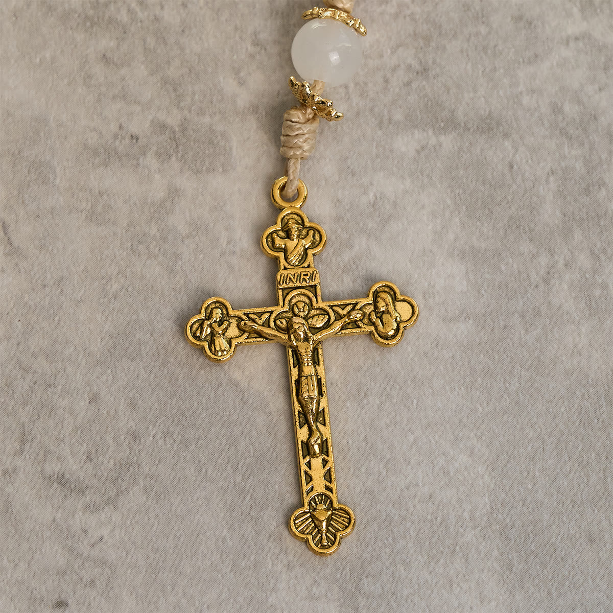 Elegant Persian Pink and Black Jade Beads Rosary with Our Lady's Blessing