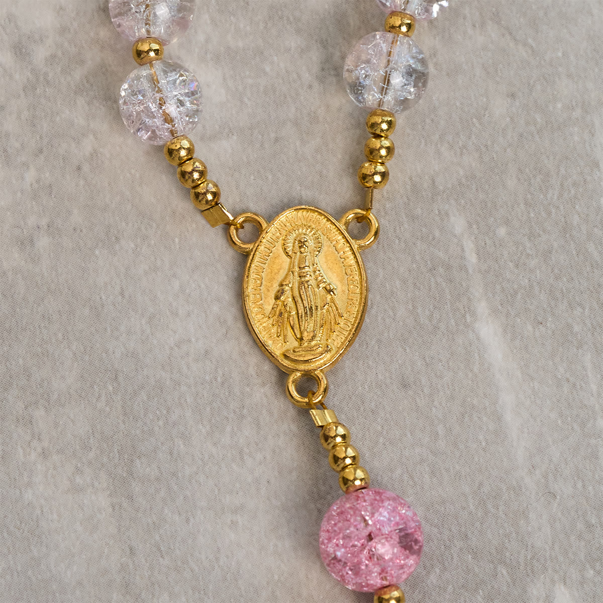 Rainbow Light 8mm Crackle Glass Beads Rosary with Our Lady & Cross