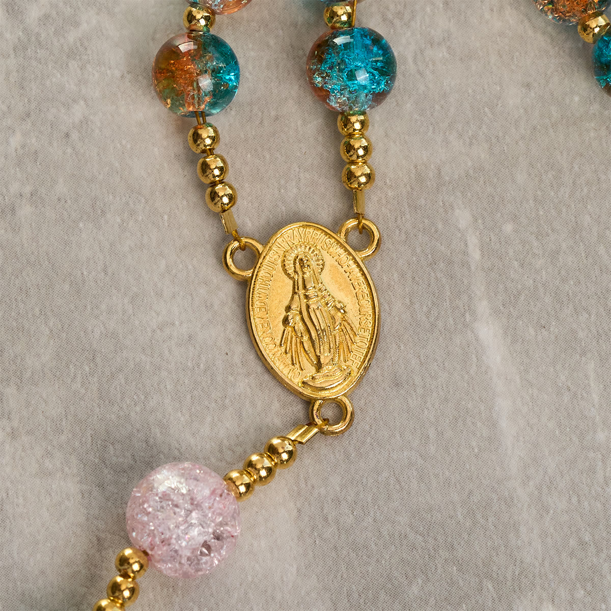 Divine Harmony Radiance Blue-Red Crackle Beads Rosary with Cross of Faith