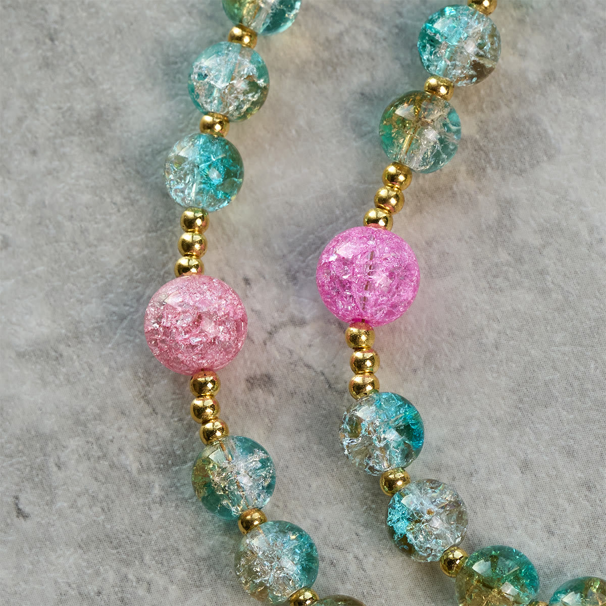 Glittering 8mm Ocean-Inspired Crackle Glass Rosary with Our Lady Medal