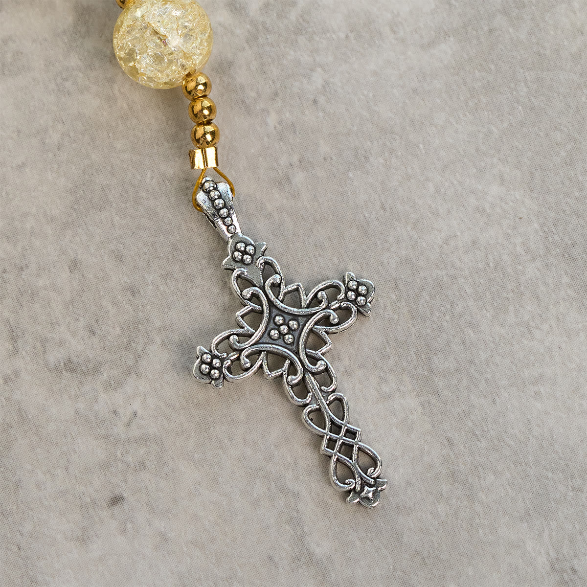 Glittering 8mm Ocean-Inspired Crackle Glass Rosary with Our Lady Medal