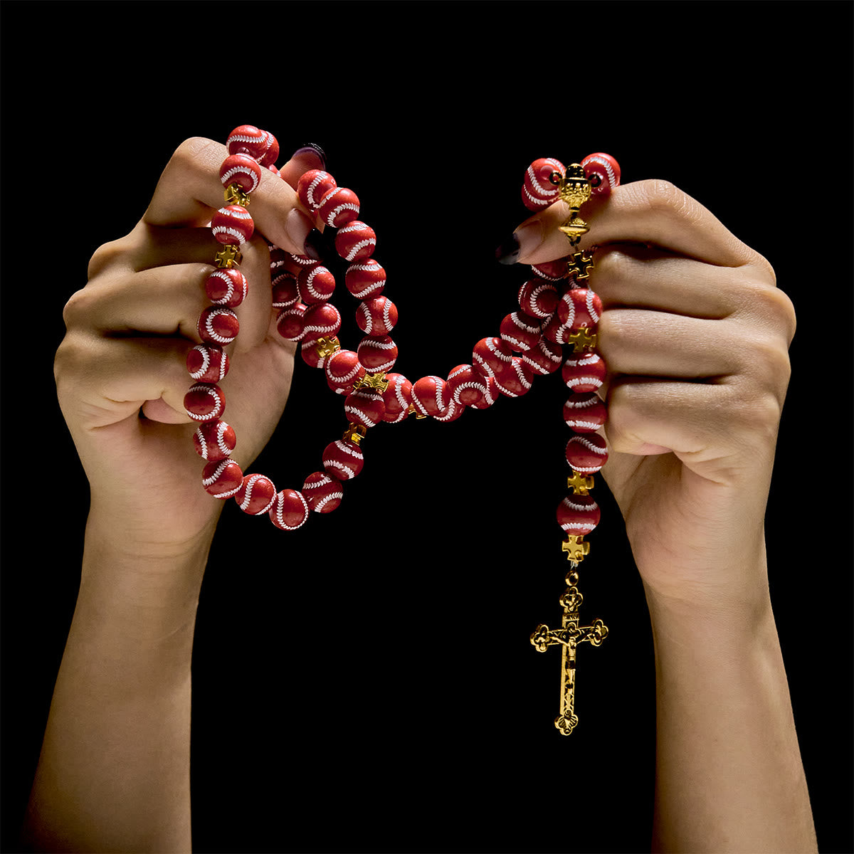 Blessed Miniature Baseball Beads Rosary with Golden Holy Chalice & Crucifix: Merge Faith and Sport