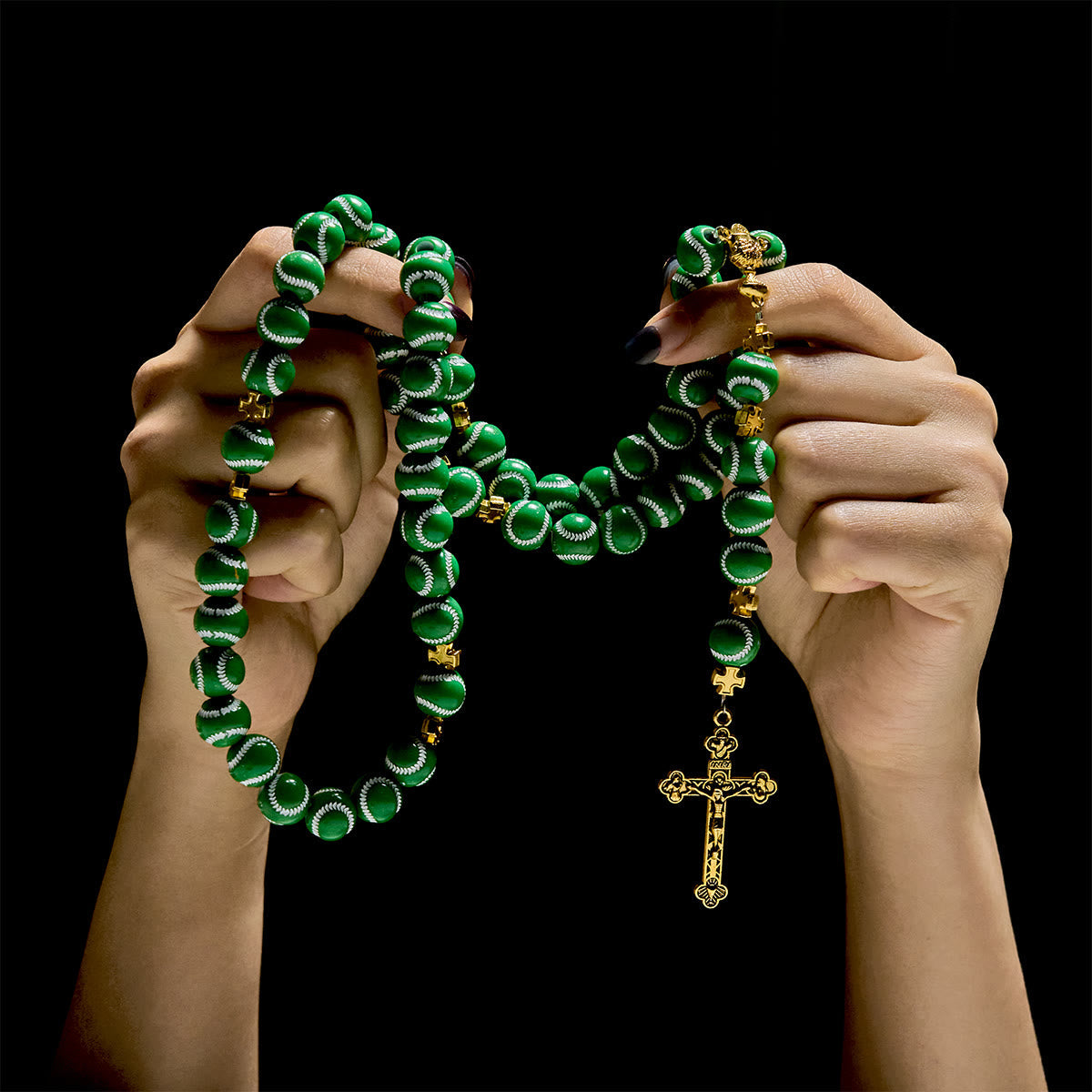 Blessed Miniature Baseball Beads Rosary with Golden Holy Chalice & Crucifix: Merge Faith and Sport