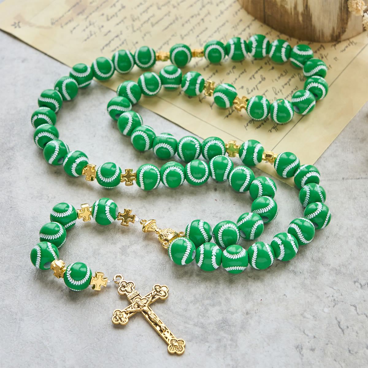 Blessed Miniature Baseball Beads Rosary with Golden Holy Chalice & Crucifix: Merge Faith and Sport