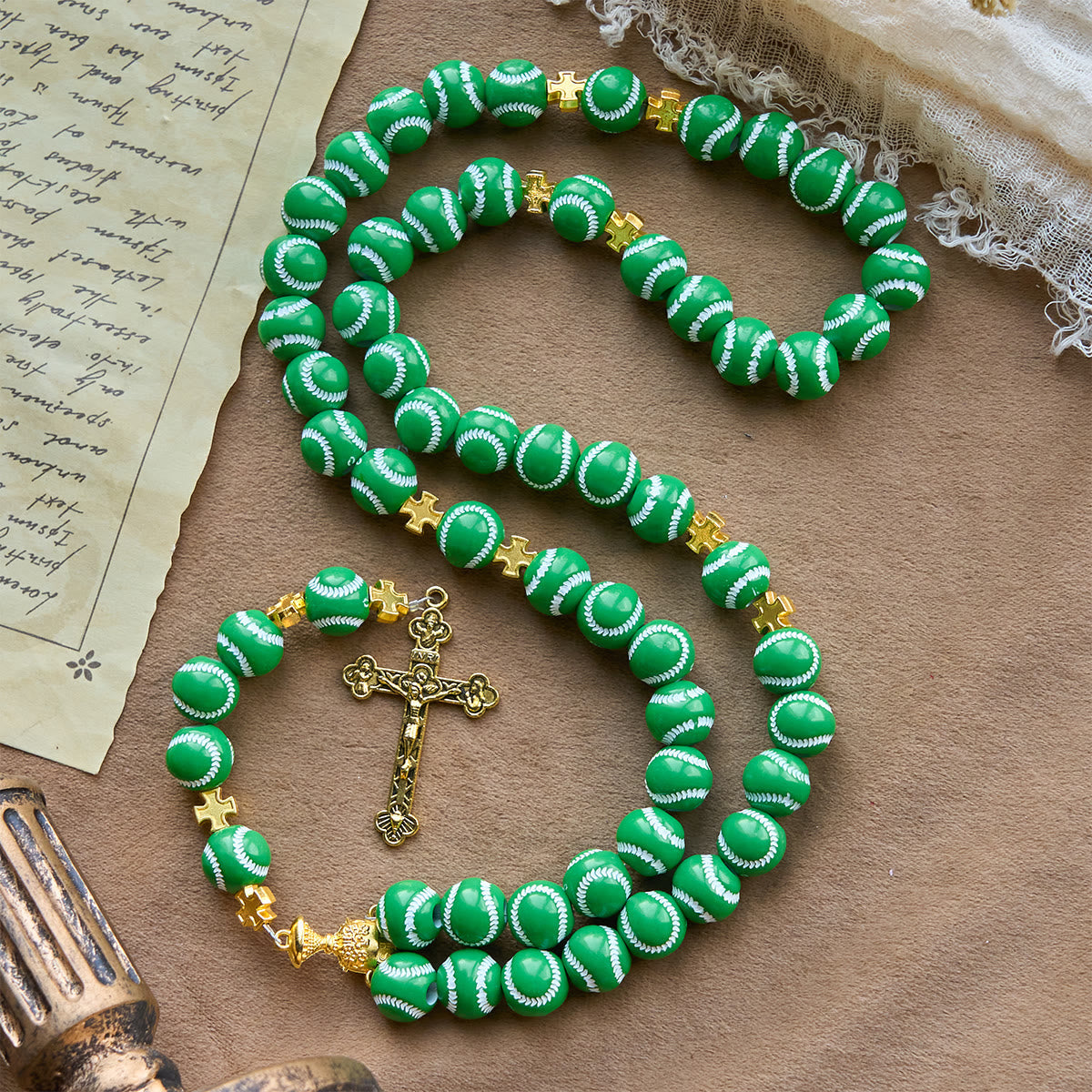 Blessed Miniature Baseball Beads Rosary with Golden Holy Chalice & Crucifix: Merge Faith and Sport