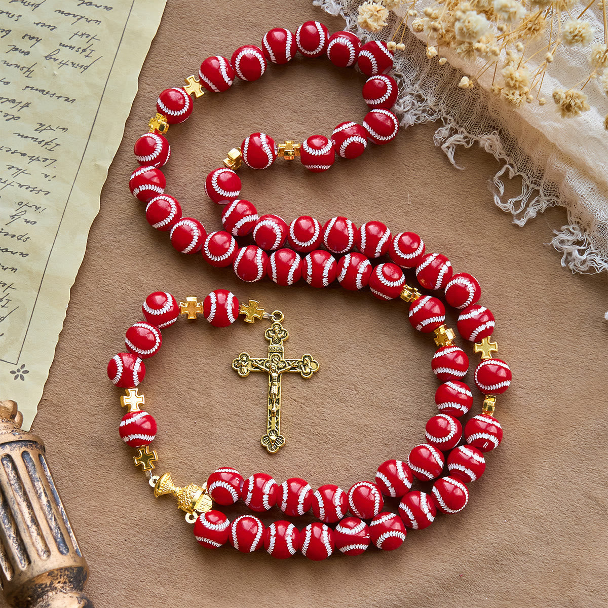 Blessed Miniature Baseball Beads Rosary with Golden Holy Chalice & Crucifix: Merge Faith and Sport