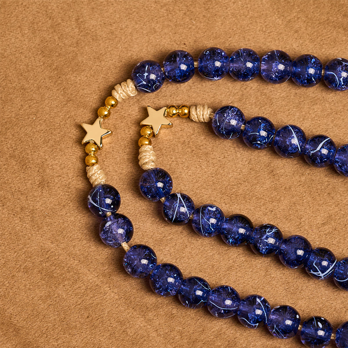 Elegant Blue Bead with Glittering Star Christmas Rosary: Illuminate Holiday Spirit