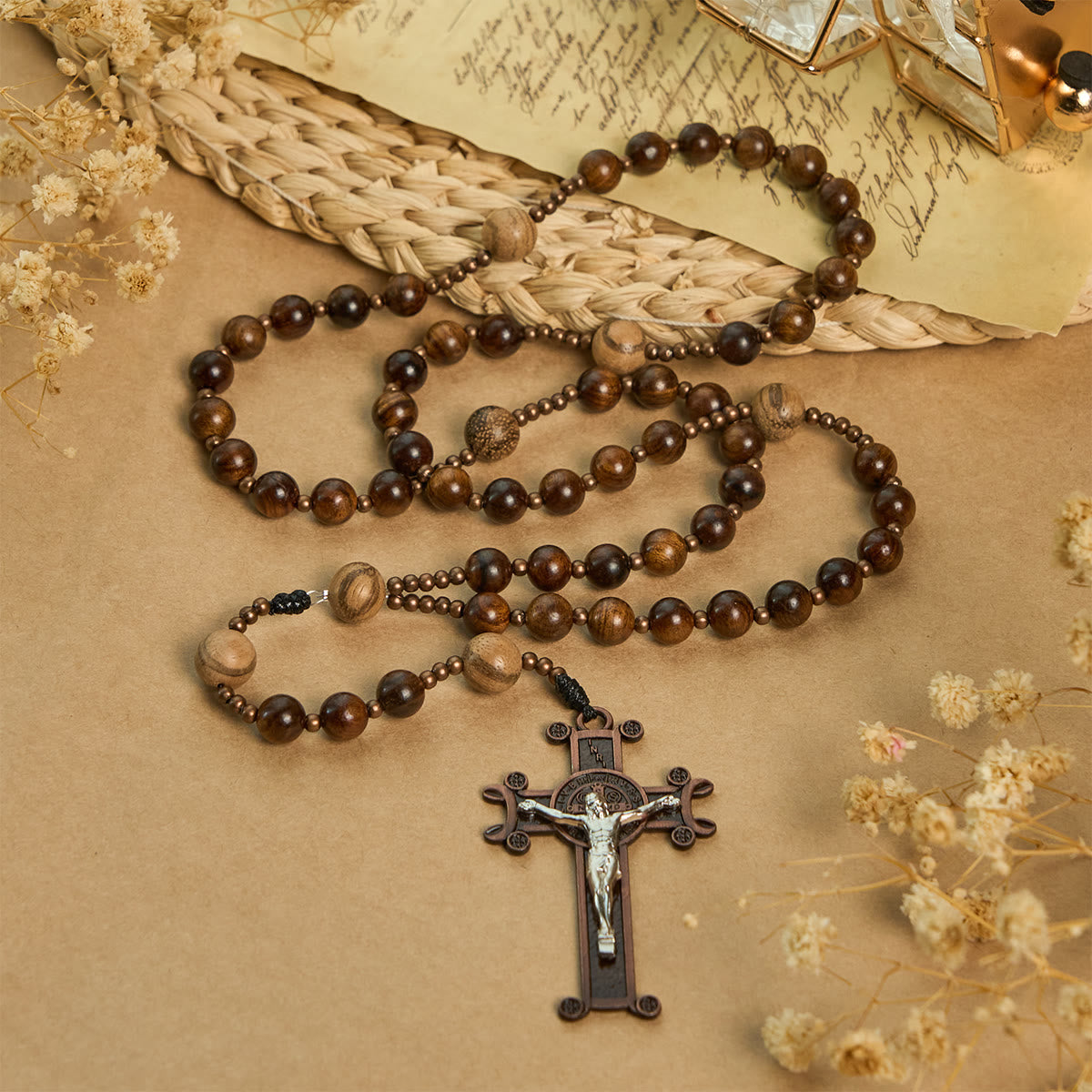Artisan Wooden Rosary: Earth - Toned Beads & Jesus Crucifix