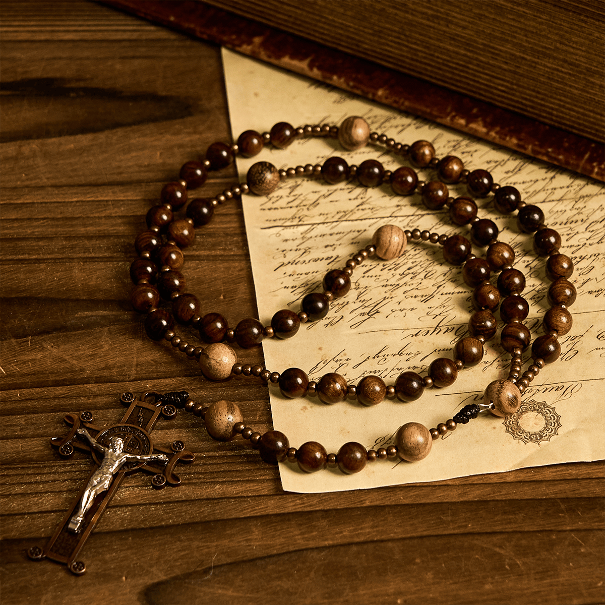 Artisan Wooden Rosary: Earth - Toned Beads & Jesus Crucifix