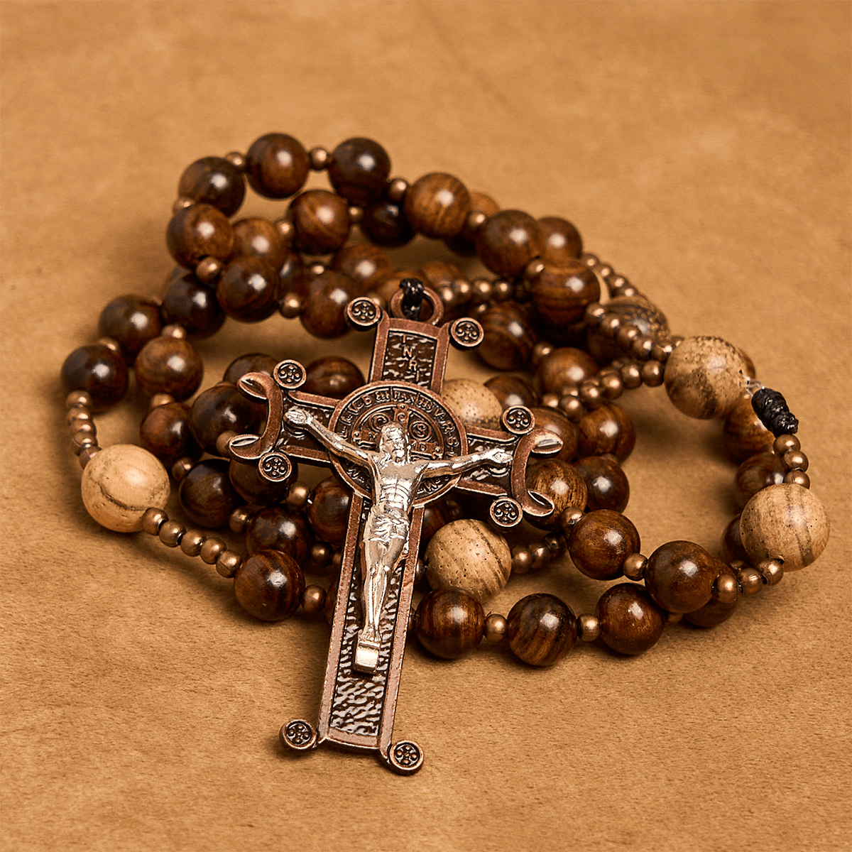 Artisan Wooden Rosary: Earth - Toned Beads & Jesus Crucifix
