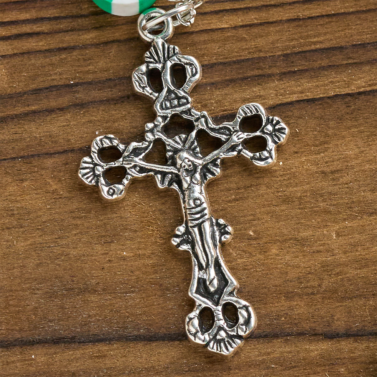 Festive Christmas Rosary: Red - Green Beads, Candy Shapes & Crucifix