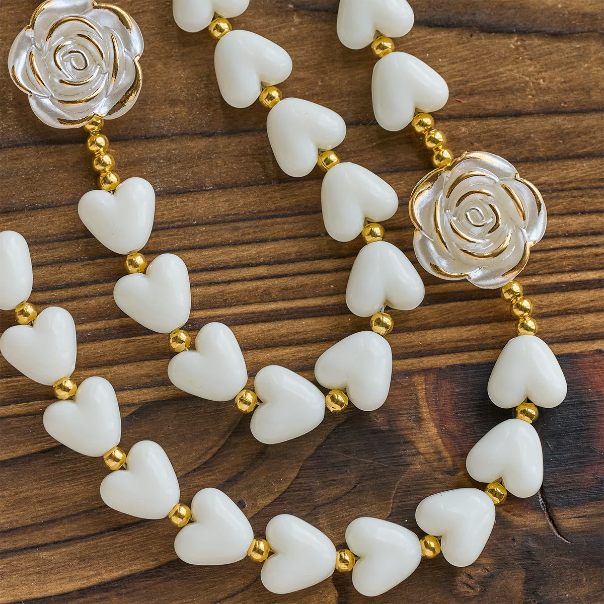 10mm Luminous Heart and White Rose Rosary: Mary's Gentle Protection