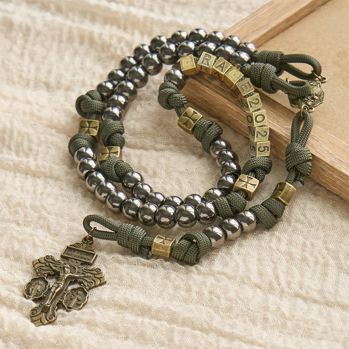 Military - Style Paracord Custom Rosary: Silver-Toned Beads & Brass JESUS