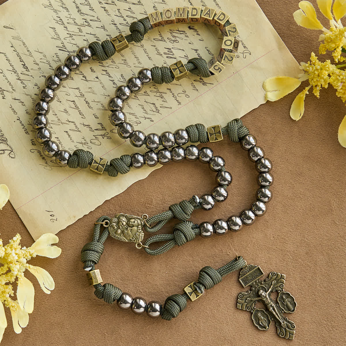 Military - Style Paracord Custom Rosary: Silver-Toned Beads & Brass JESUS