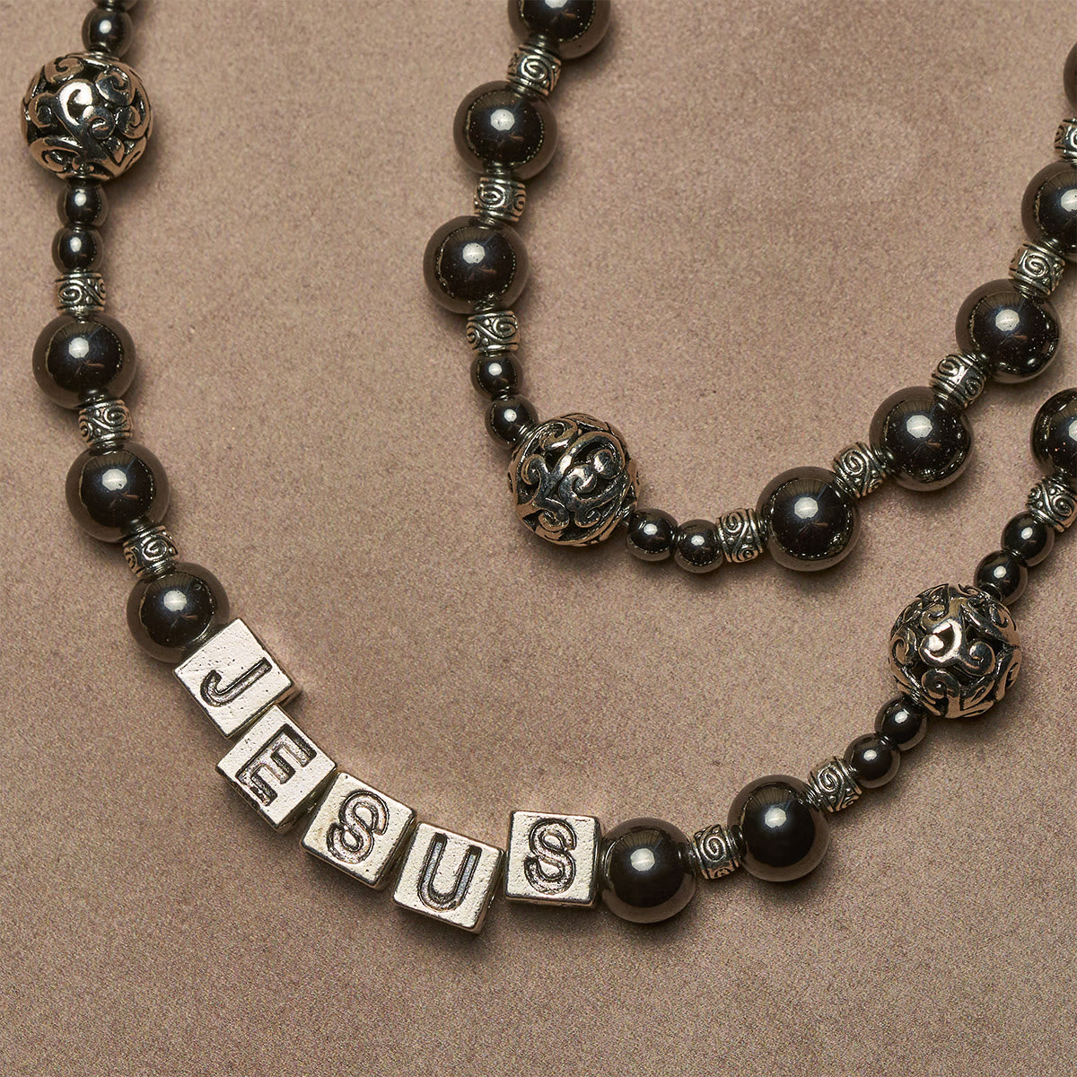 Black Agate Custom Rosary with Shield of St. Michael & Personalized JESUS