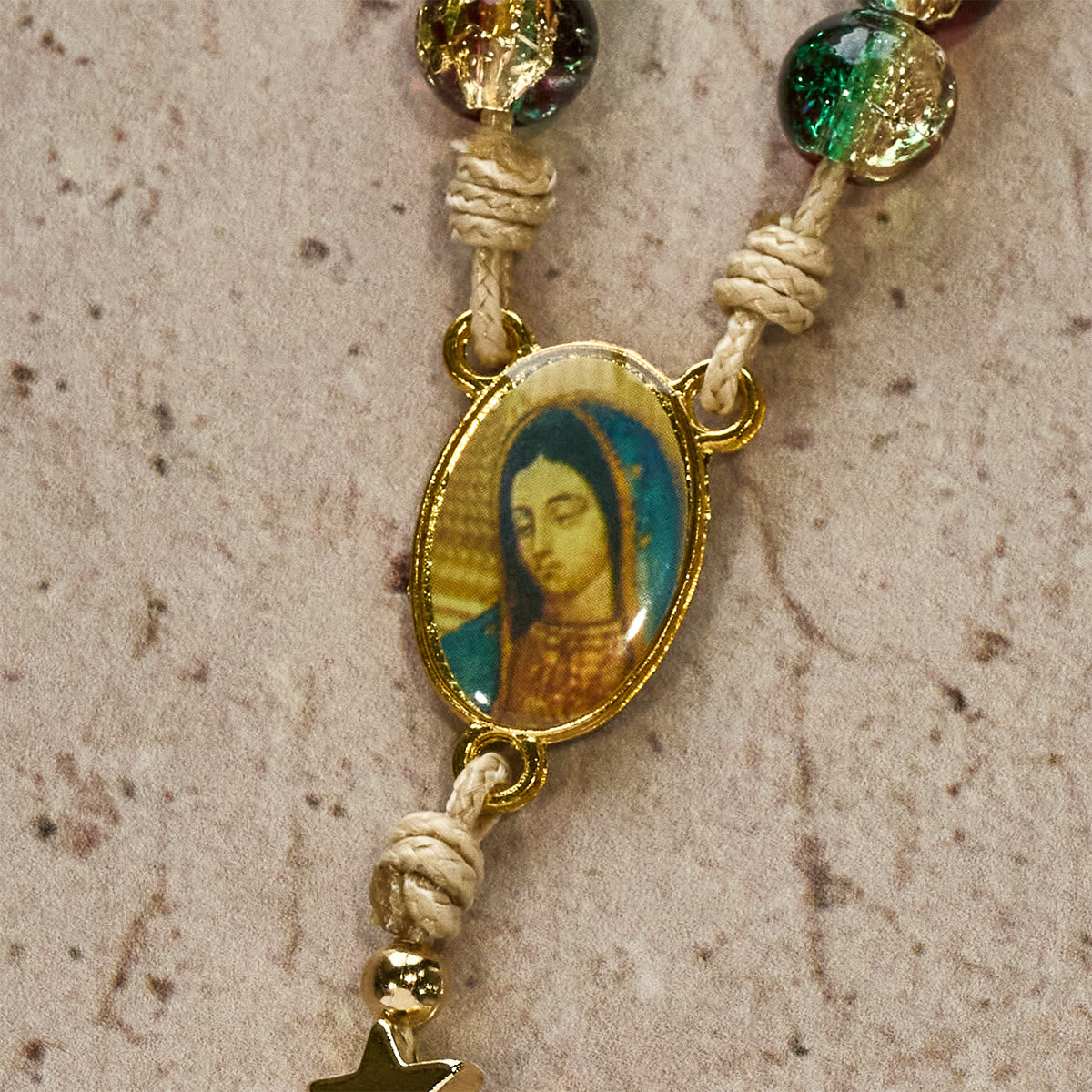 Christmas Gift: Christmas Glass Bead Rosary: Our Lady of Guadalupe Medal & Golden Crucifix