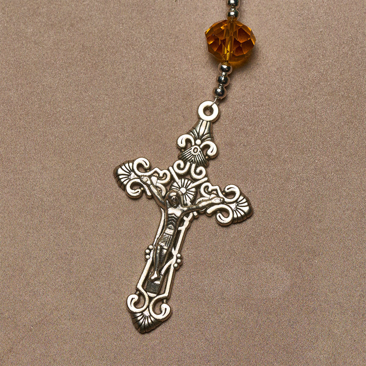 Peace through Mary's Heart Rosary in Turquoise and Amber Hues