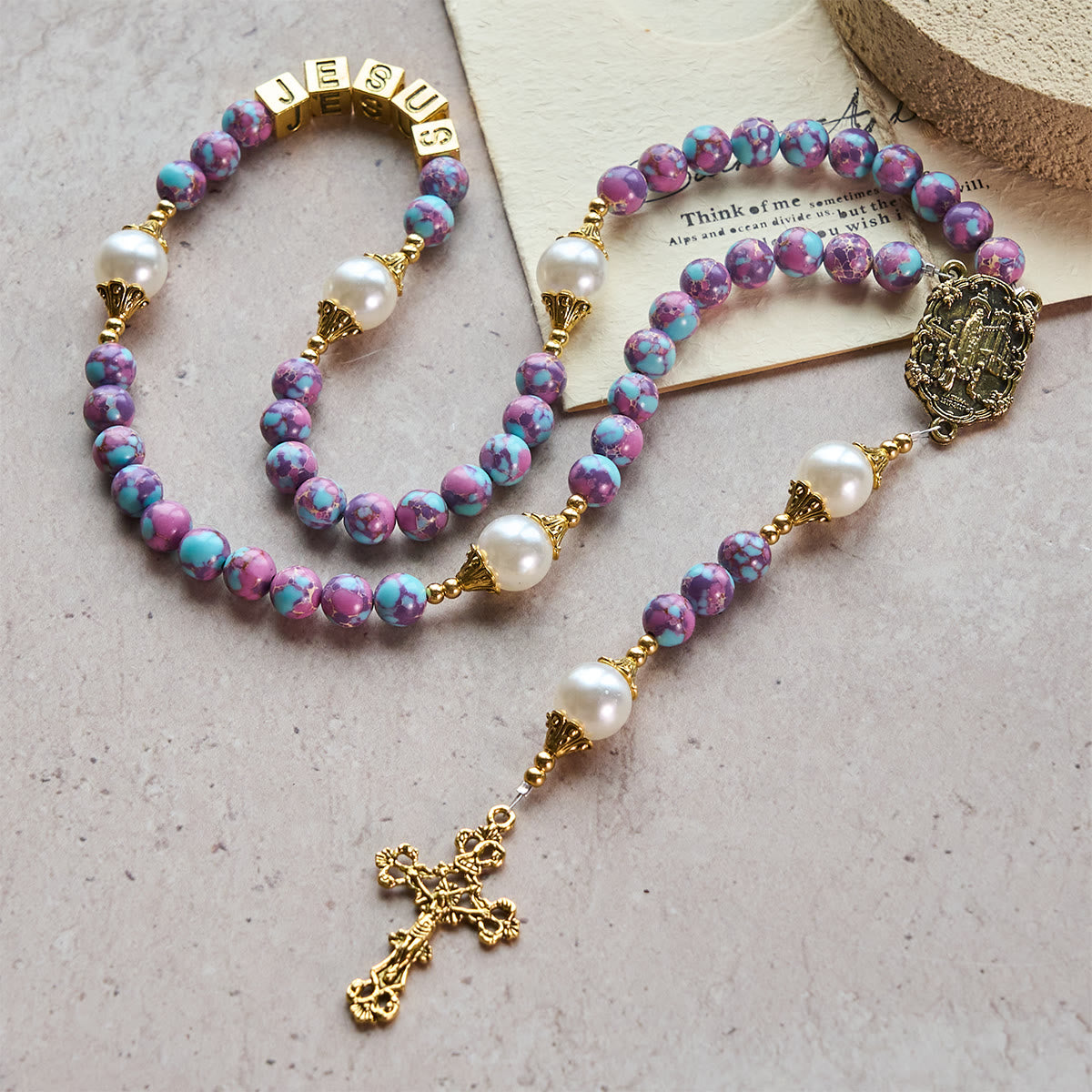 Royal Faith Purple Emperor Stone Custom Rosary with Personalized JESUS Letter