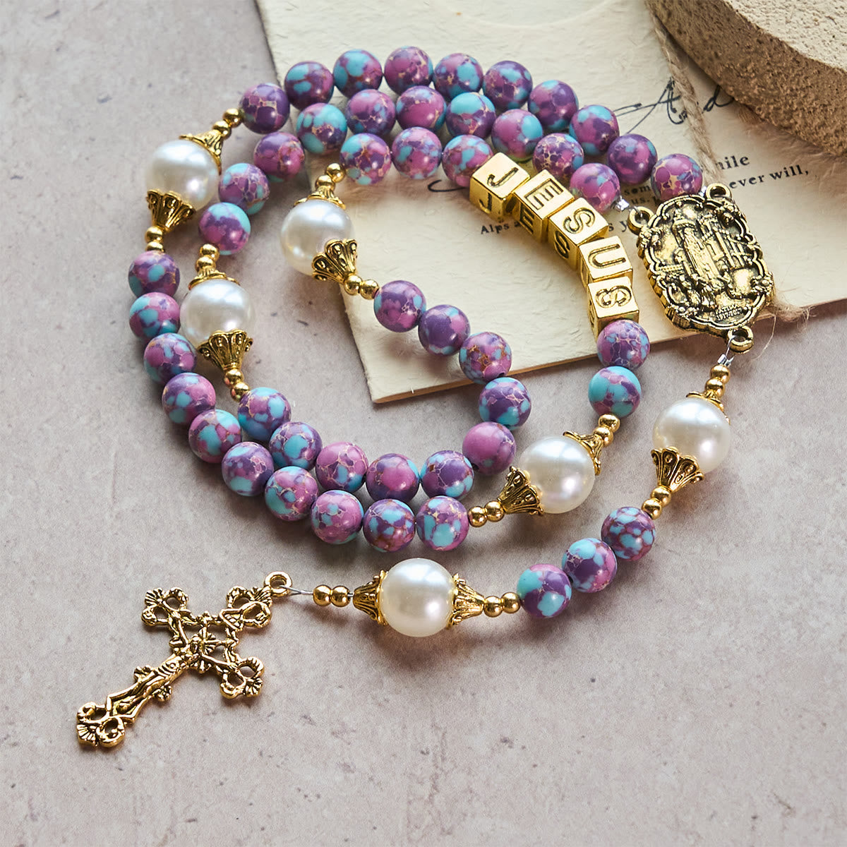 Royal Faith Purple Emperor Stone Custom Rosary with Personalized JESUS Letter