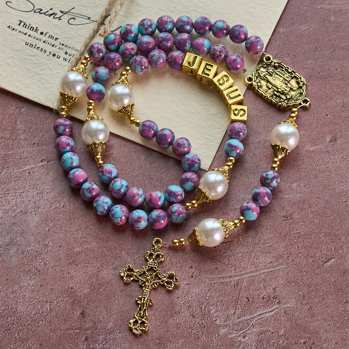 Royal Faith Purple Emperor Stone Custom Rosary with Personalized JESUS Letter